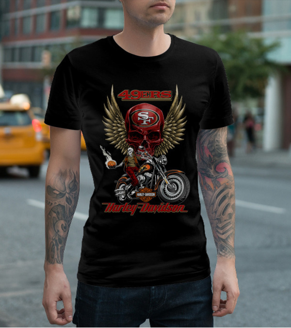 49ers San Francisco Harley Davidson Skull Motorcycle Wings Nfl T-Shirt