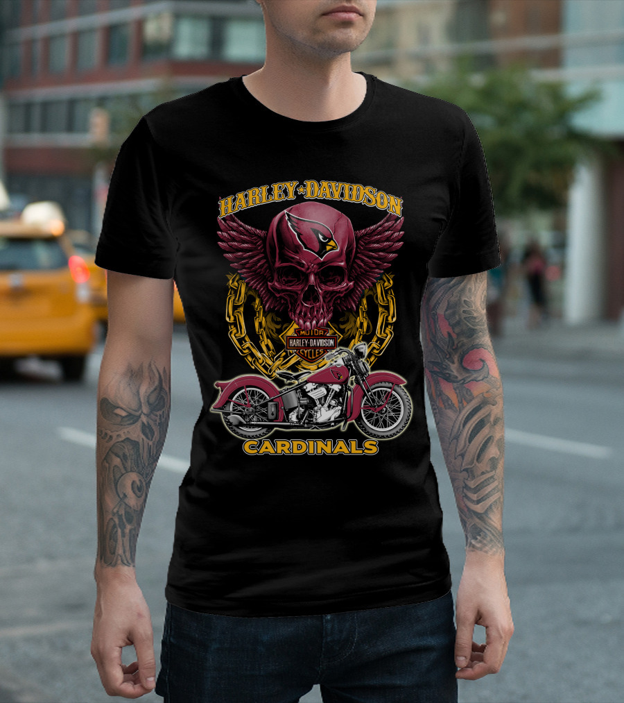 Harley Davidson Cardinals Arizona Nfl Motorcycle Skull T-Shirt