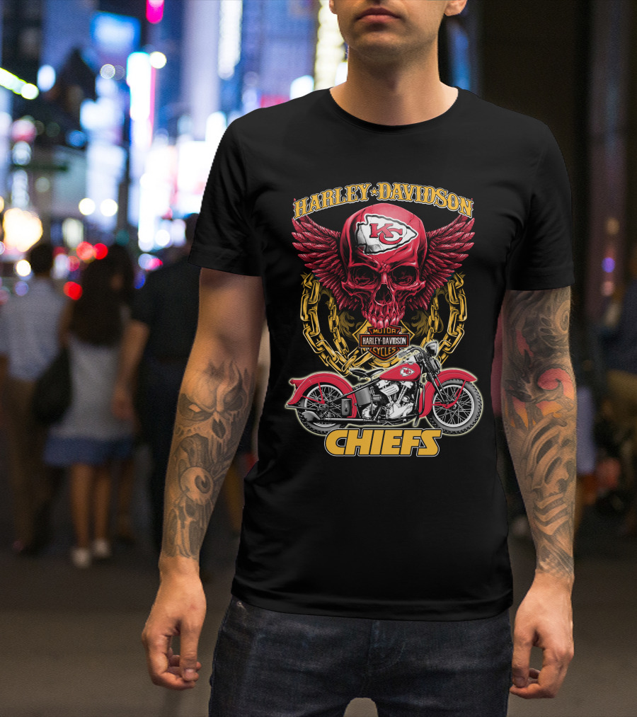 Harley Davidson Kansas City Chiefs Nfl Motorcycle Skull Chiefs T-Shirt