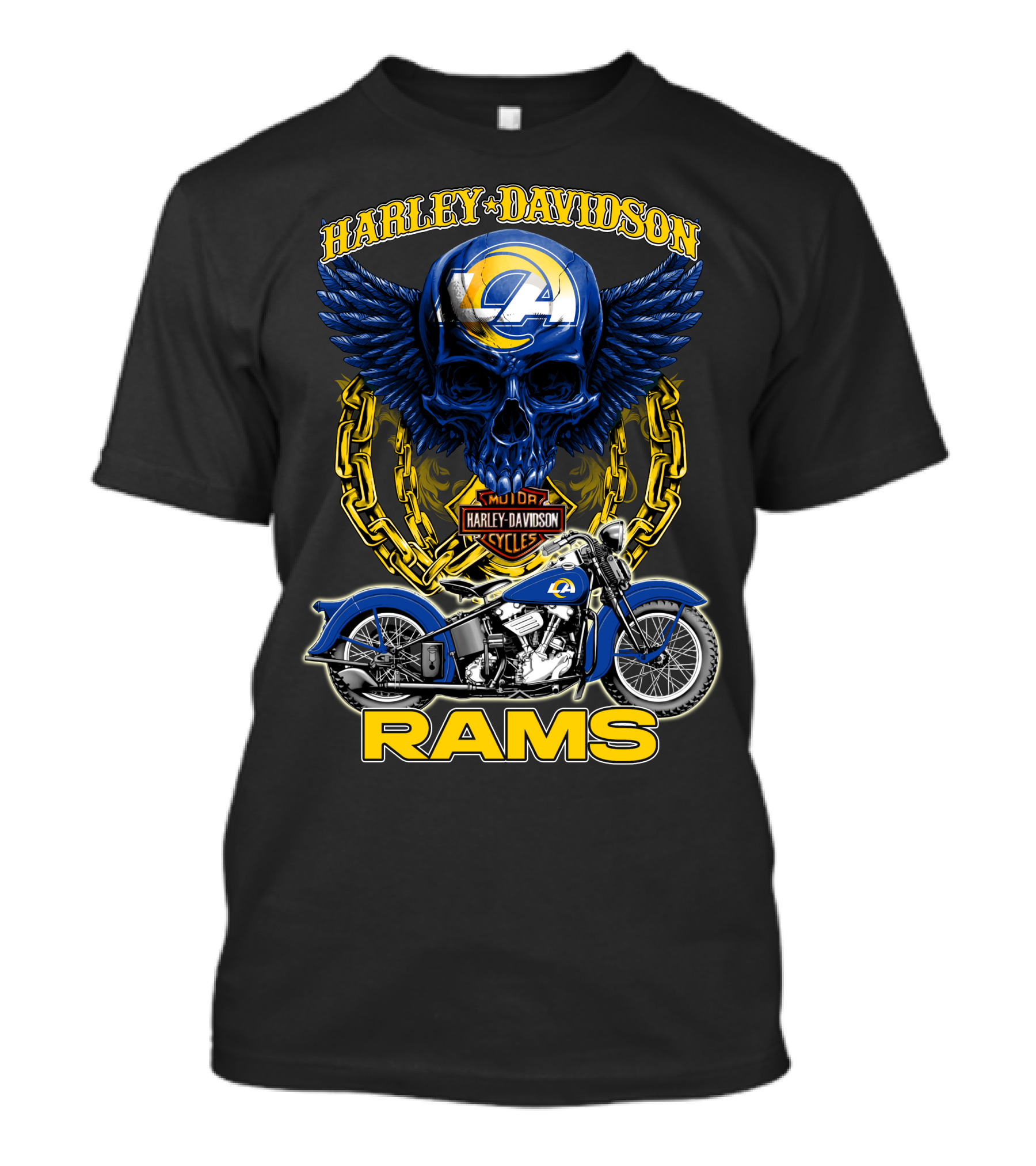 Harley Davidson Los Angeles Rams Nfl Motorcycle Skull T-Shirt