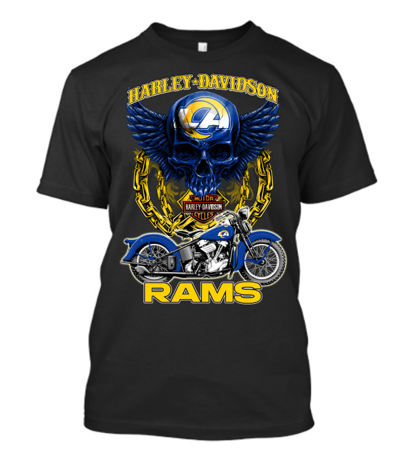 Harley Davidson Los Angeles Rams Nfl Motorcycle Skull T-Shirt