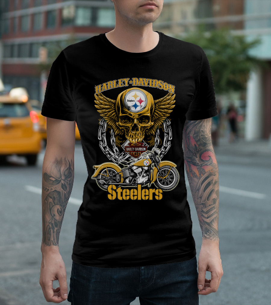 Pittsburgh Steelers Harley Davidson Winged Skull Motorcycle Nfl Hd18 T-Shirt