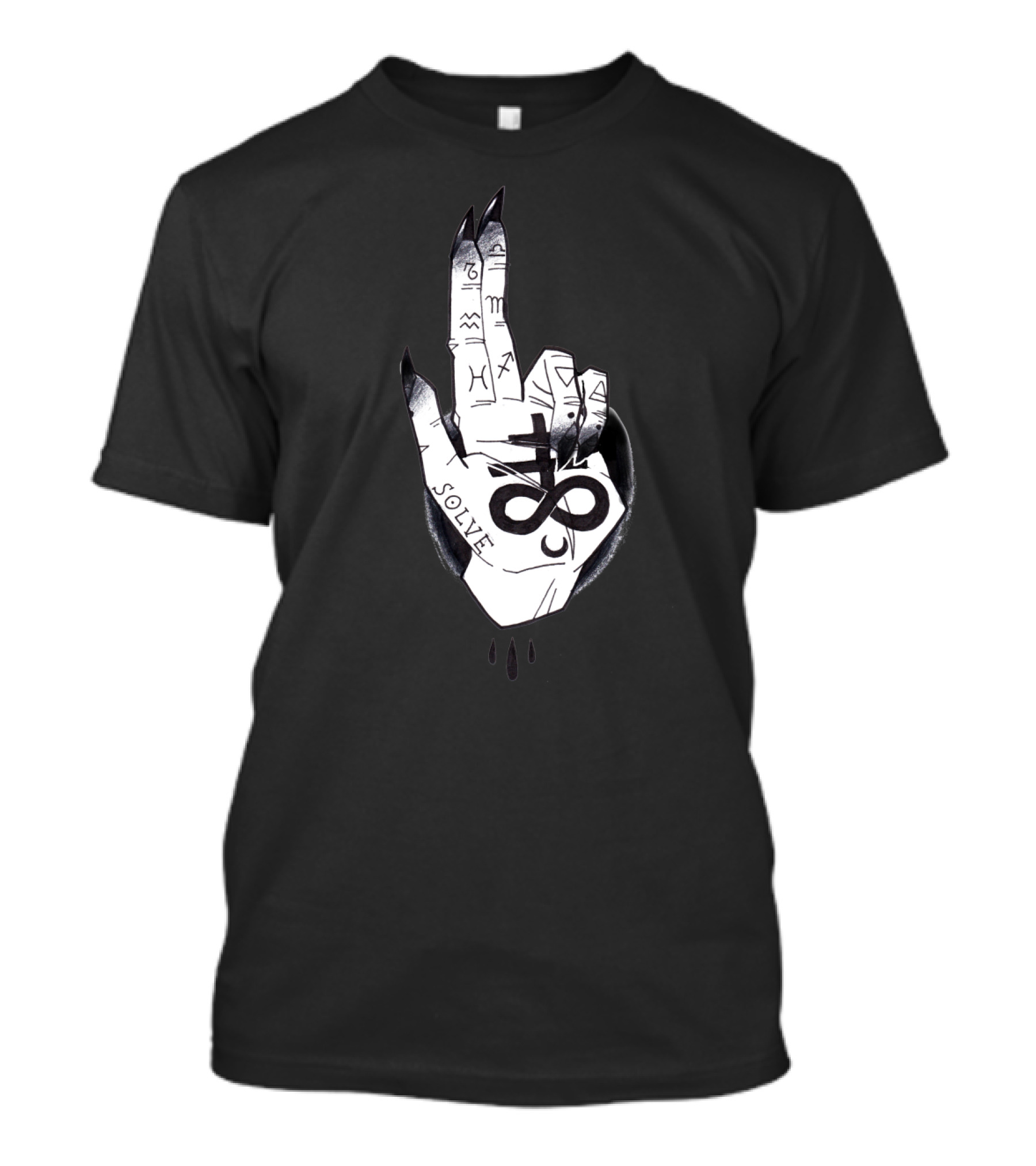 Solve Symbolic Ouroboros Demon Hand With Occult Runes And Droplets T-Shirt