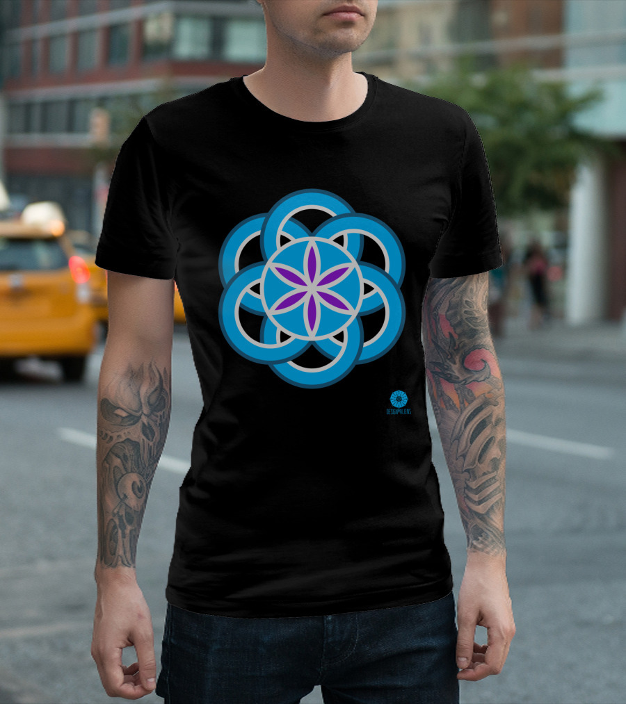 Crop Circle Patcham Designaliens Geometric Blue and Purple Mandala T-Shirt