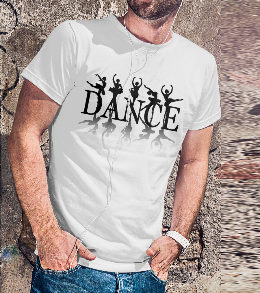 Ballet Dancer Silhouette Reflection With Dance Text Motif T-Shirt