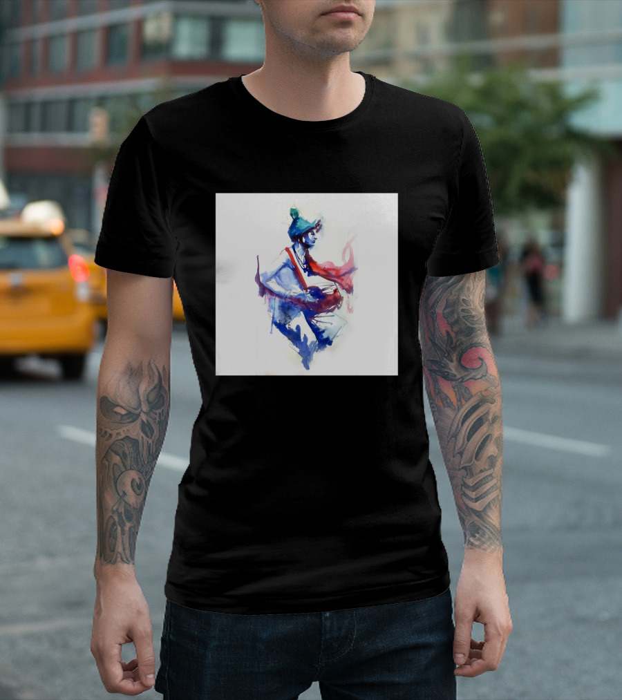 Indian Folk Dancer in Colorful Traditional Attire with Drum T-Shirt