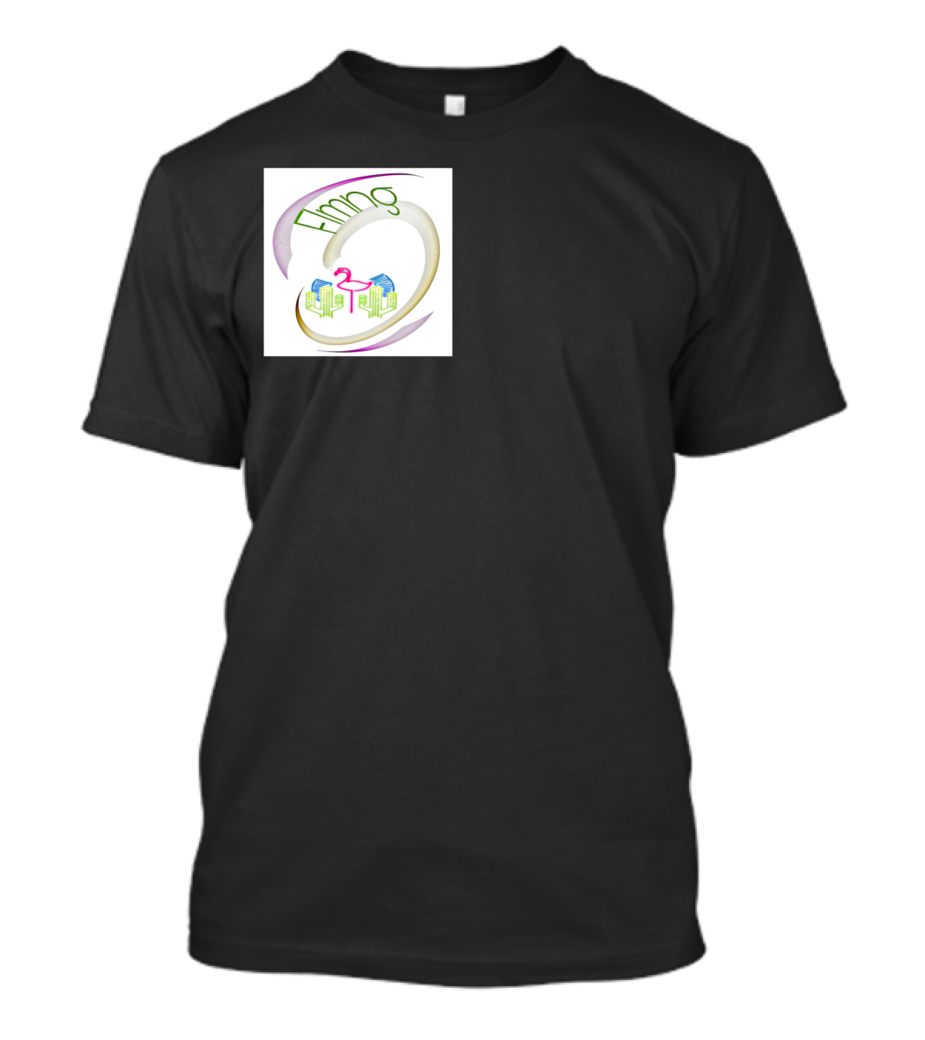 Flmng Flamingo Cityscape With Abstract Swirl T-Shirt