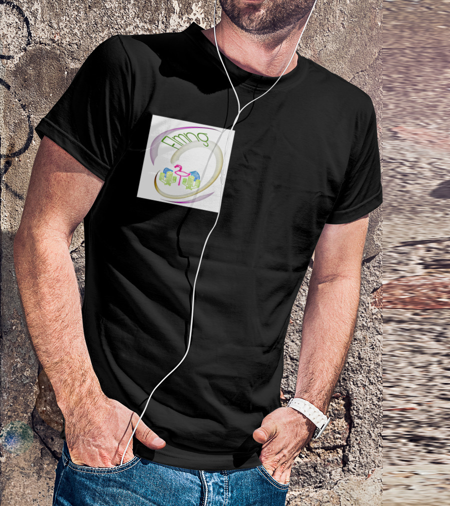 Flmng Flamingo Cityscape With Abstract Swirl T-Shirt