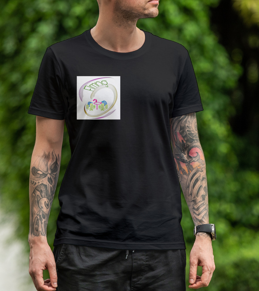 Flmng Flamingo Cityscape With Abstract Swirl T-Shirt