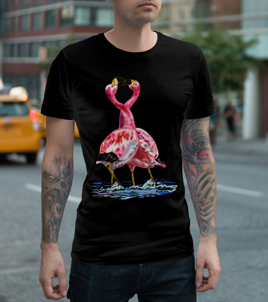 Tango Flamingo Dance Colorful Pink Birds T-Shirt