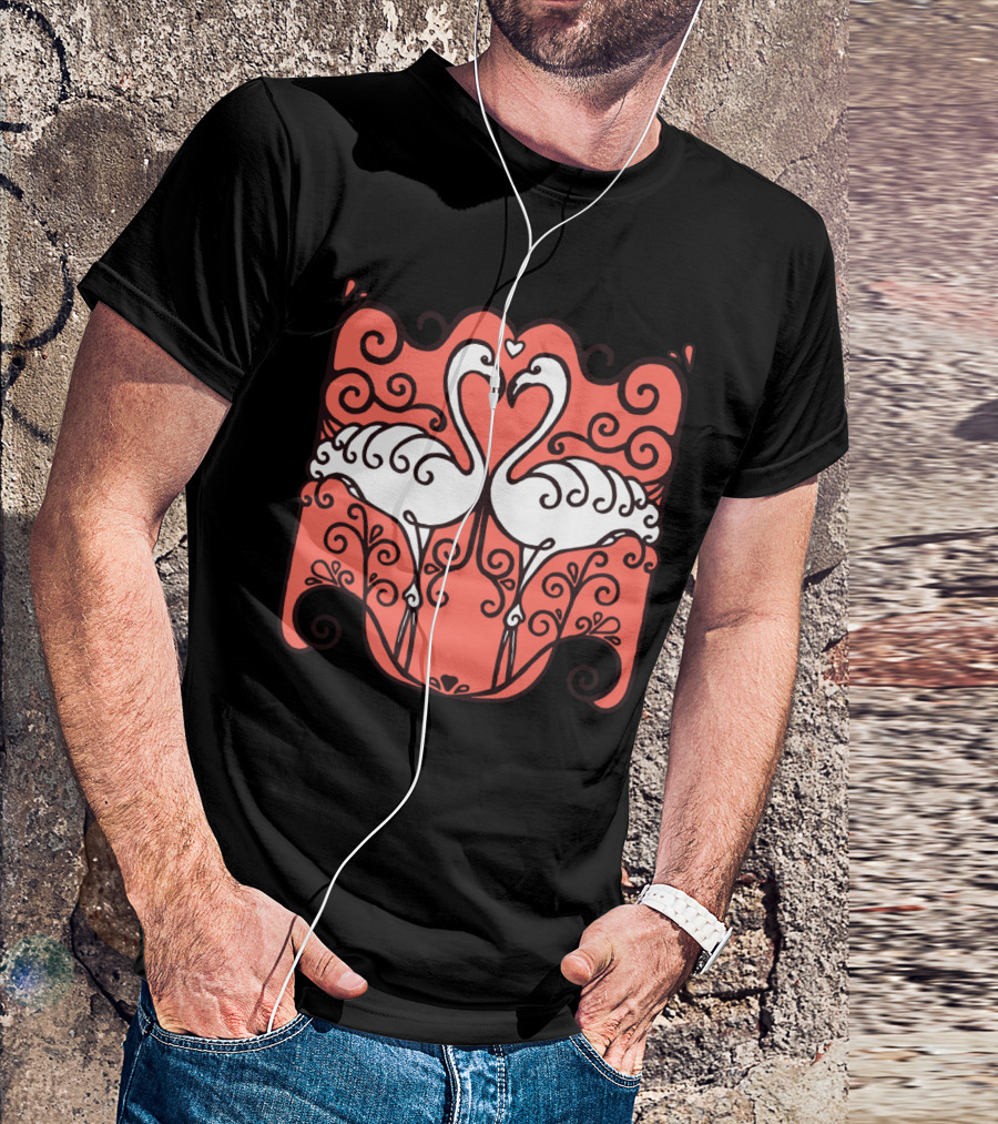 Lovely Flamingo Heart Pattern Symmetrical T-Shirt