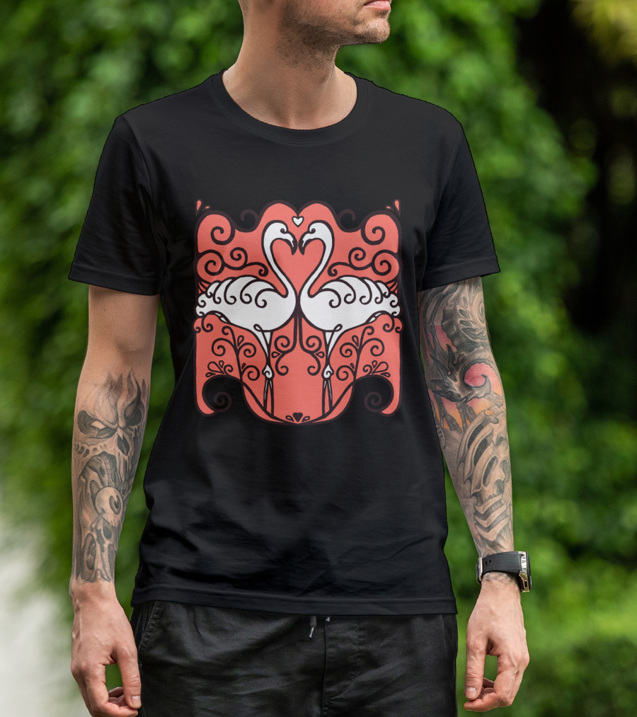 Lovely Flamingo Heart Pattern Symmetrical T-Shirt