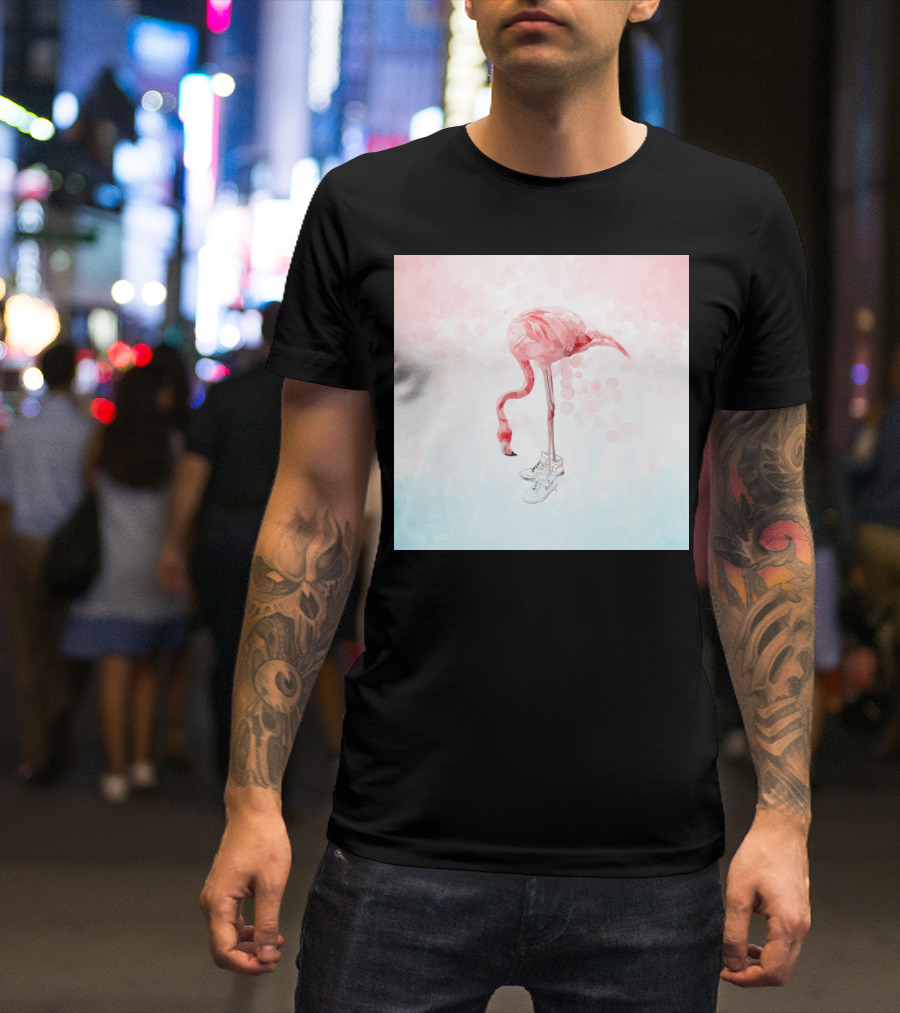 Speedy Flamingo With Running Shoes In Pink T-Shirt