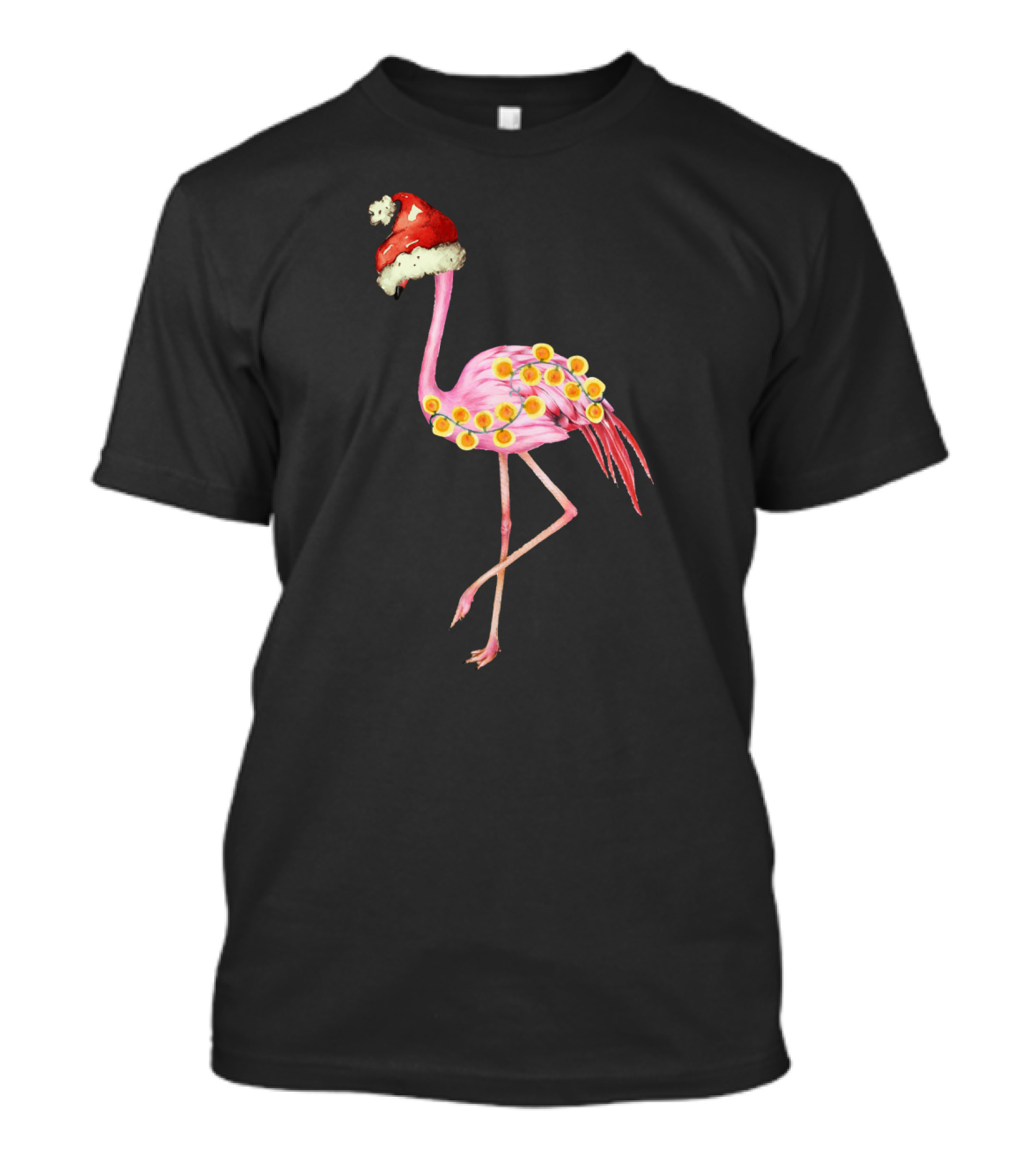 Santa Hat Flamingo With Festive Holiday Lights T-Shirt