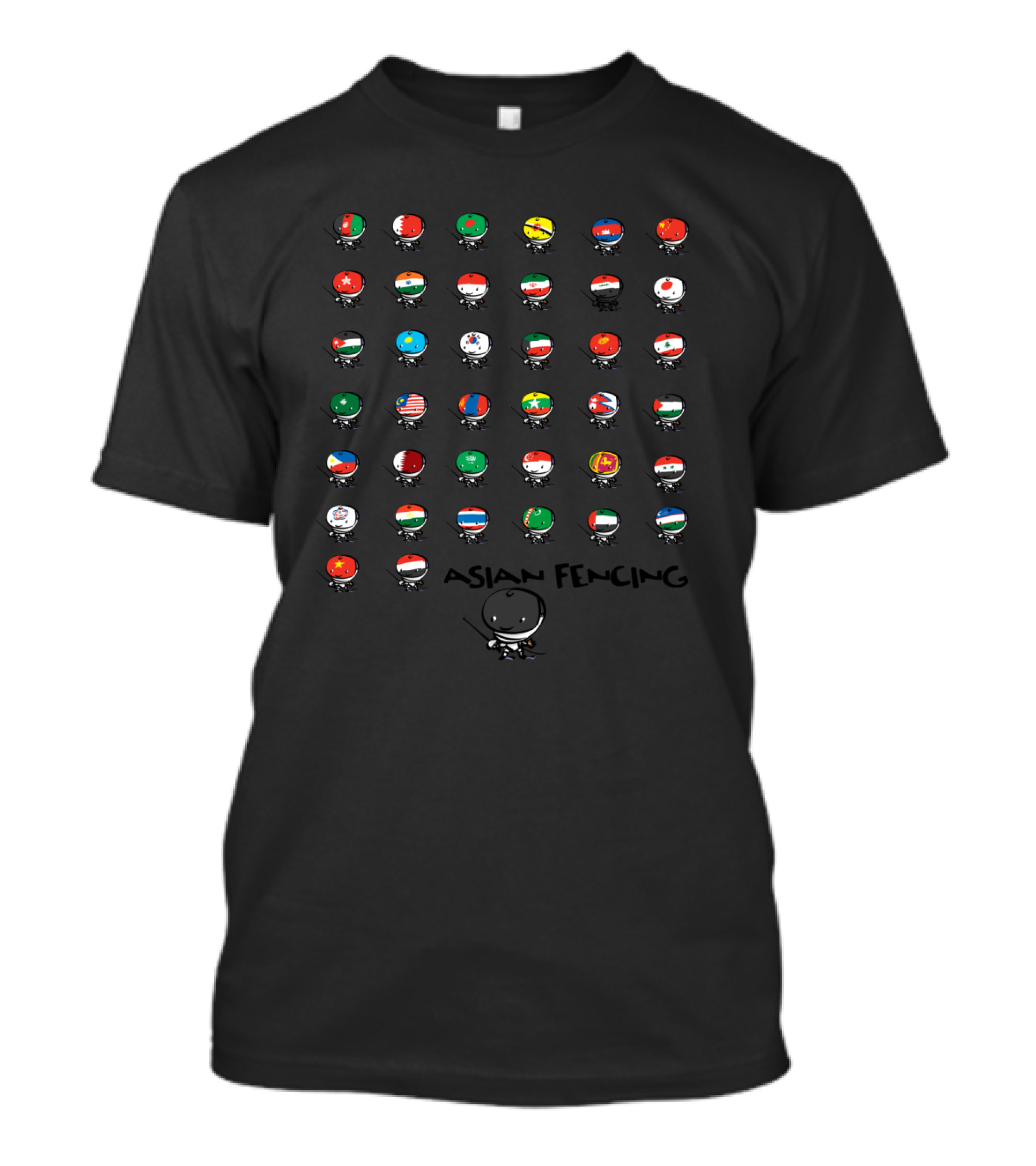Asian Fencing Characters Featuring International Flag Helmets T-Shirt