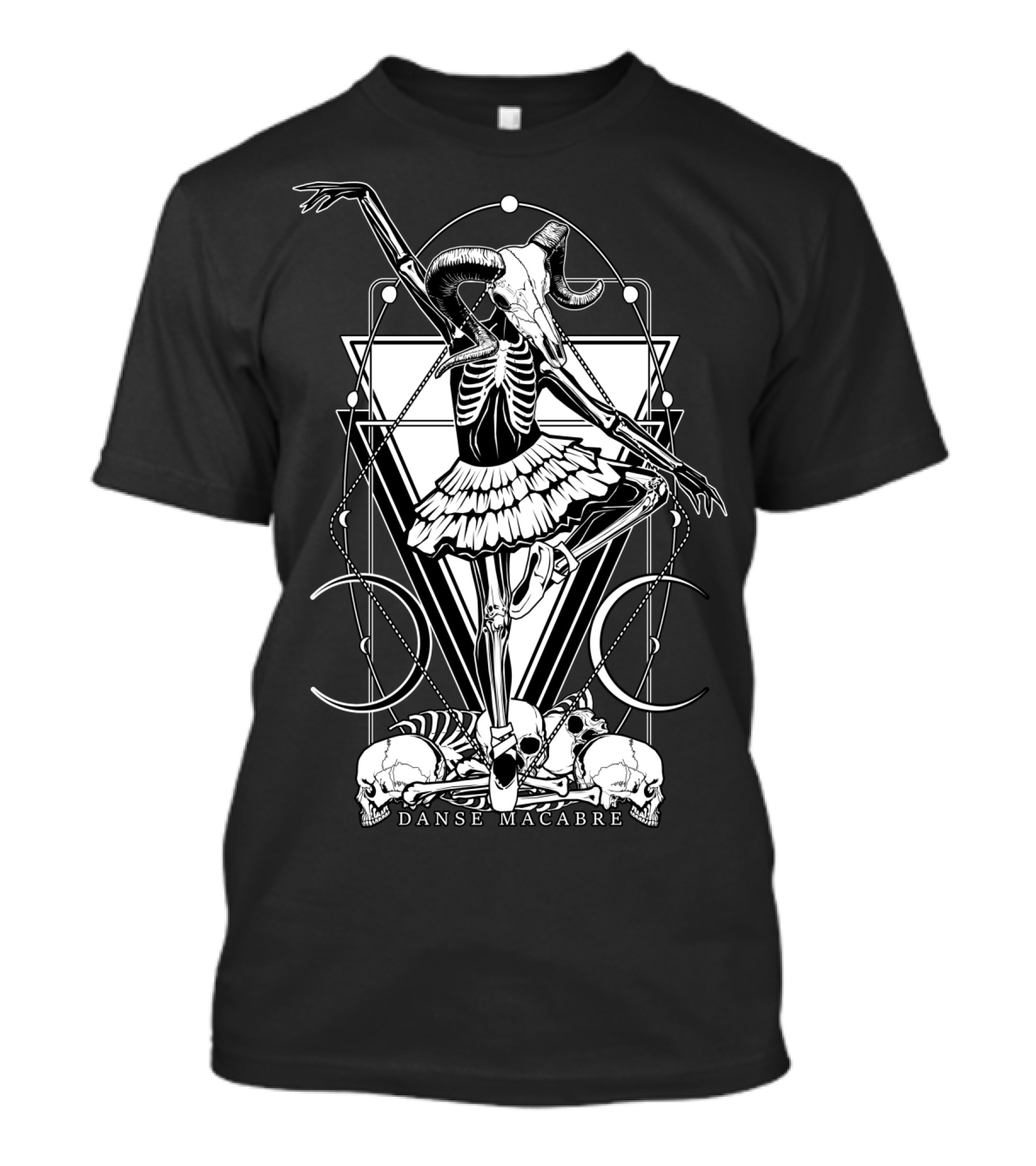 Ballet Skeleton With Ram Skull And Skulls In Danse Macabre T-Shirt