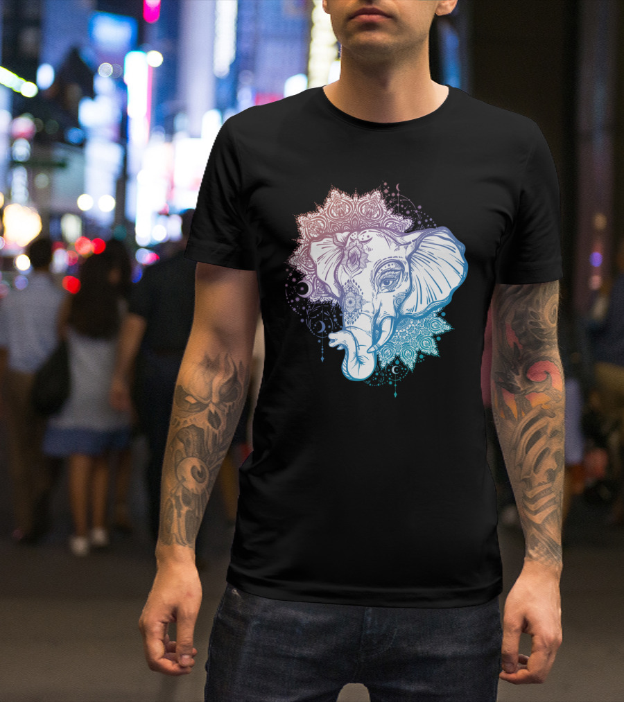 Elephant Mandala With Indian Floral Patterns And Mystical Motifs T-Shirt