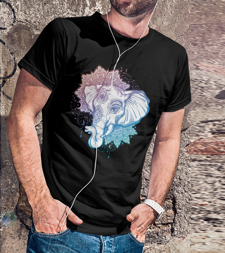 Elephant Mandala With Indian Floral Patterns And Mystical Motifs T-Shirt