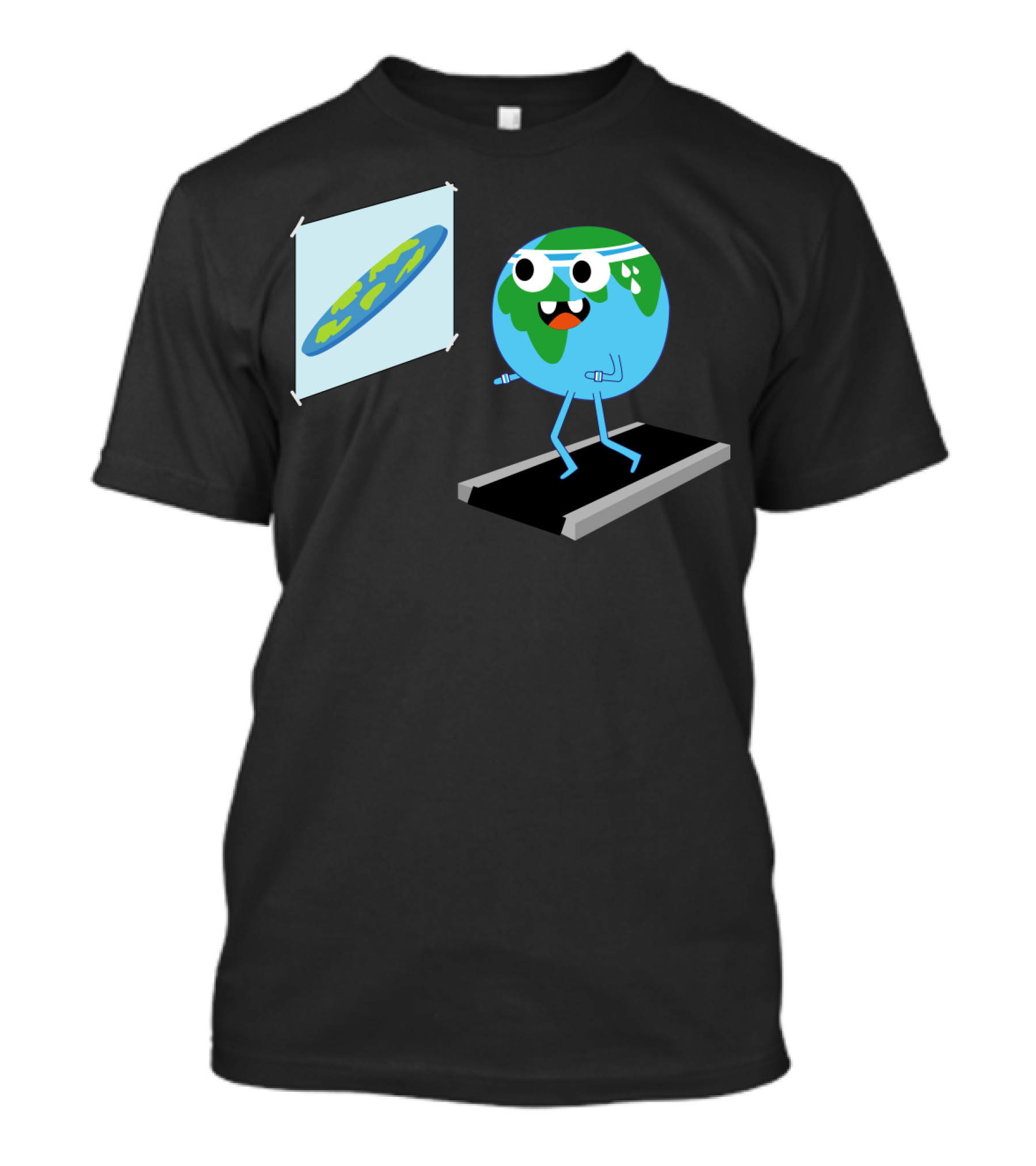 Cartoon Earth Exercising With Flat Earth Projection Concept T-Shirt