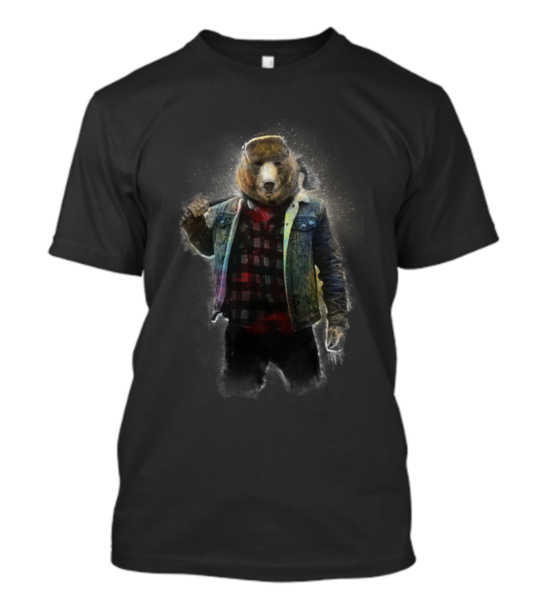Blizzard Bear Lumberjack Style With Denim Jacket And Plaid T-Shirt