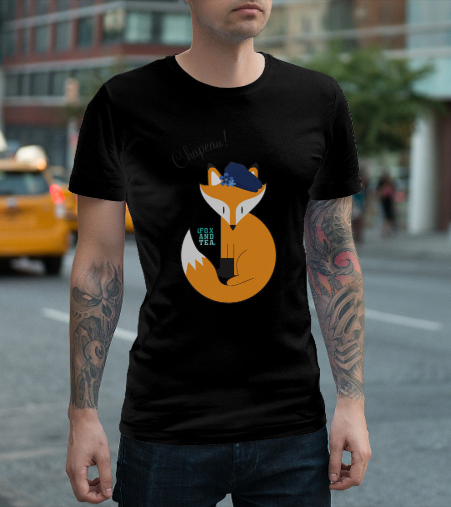 Chapeau Fox And Tea Blue Beret Flower Adorned T-Shirt