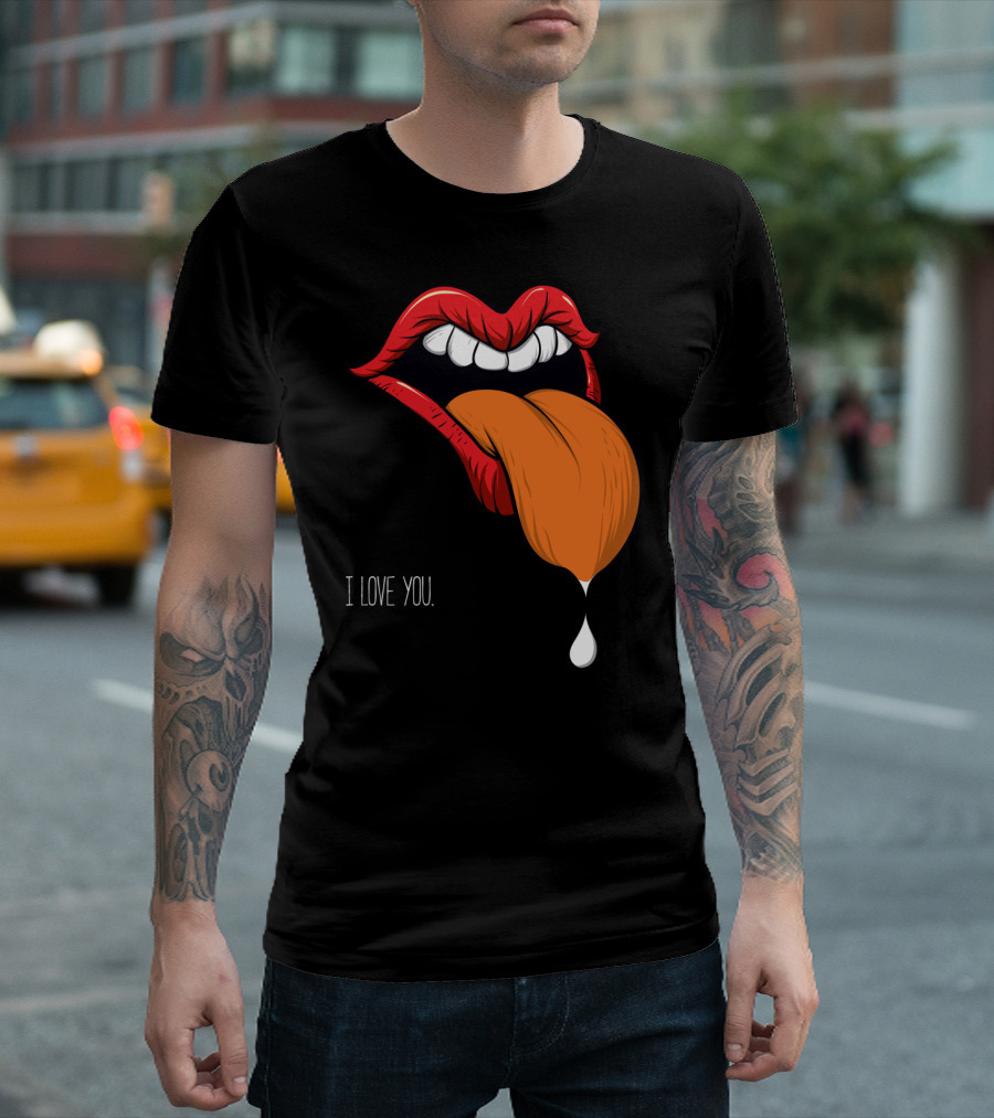 I Love You Graphic with Red Lips and Orange Tongue Drip T-Shirt