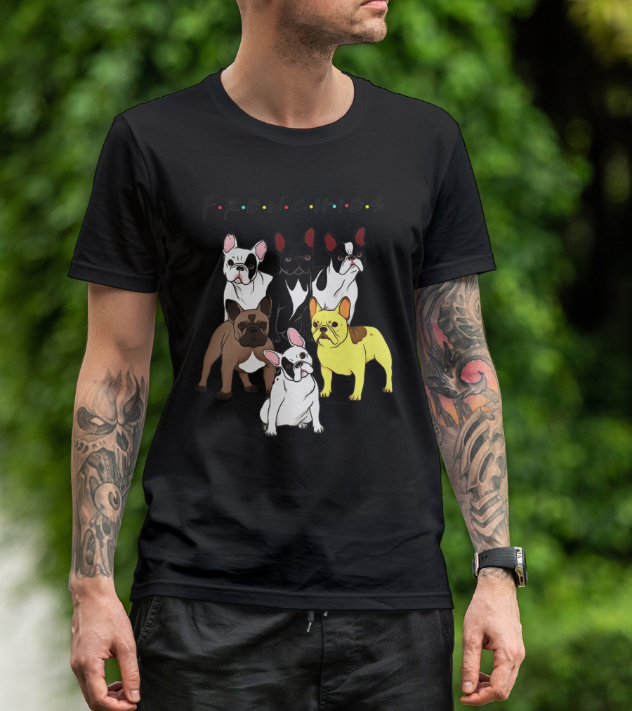 Frenchies Dogs Typography With Colorful Dots T-Shirt