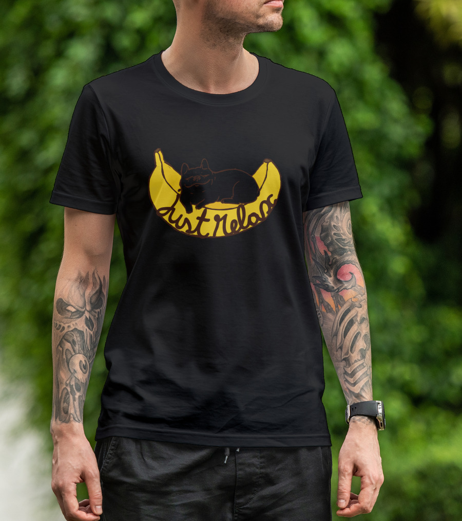 French Bulldog Relaxing On Banana With Just Relax Text T-Shirt