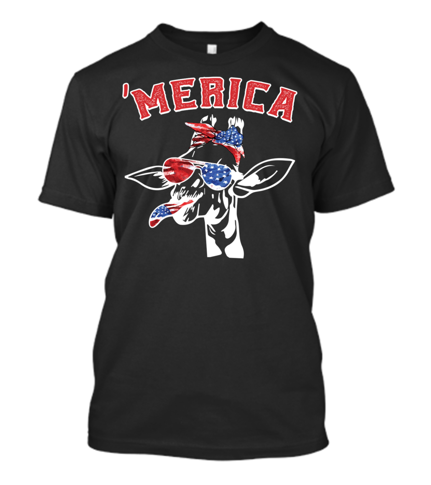 'Merica Giraffe Wearing American Flag Bandana And Sunglasses T-Shirt