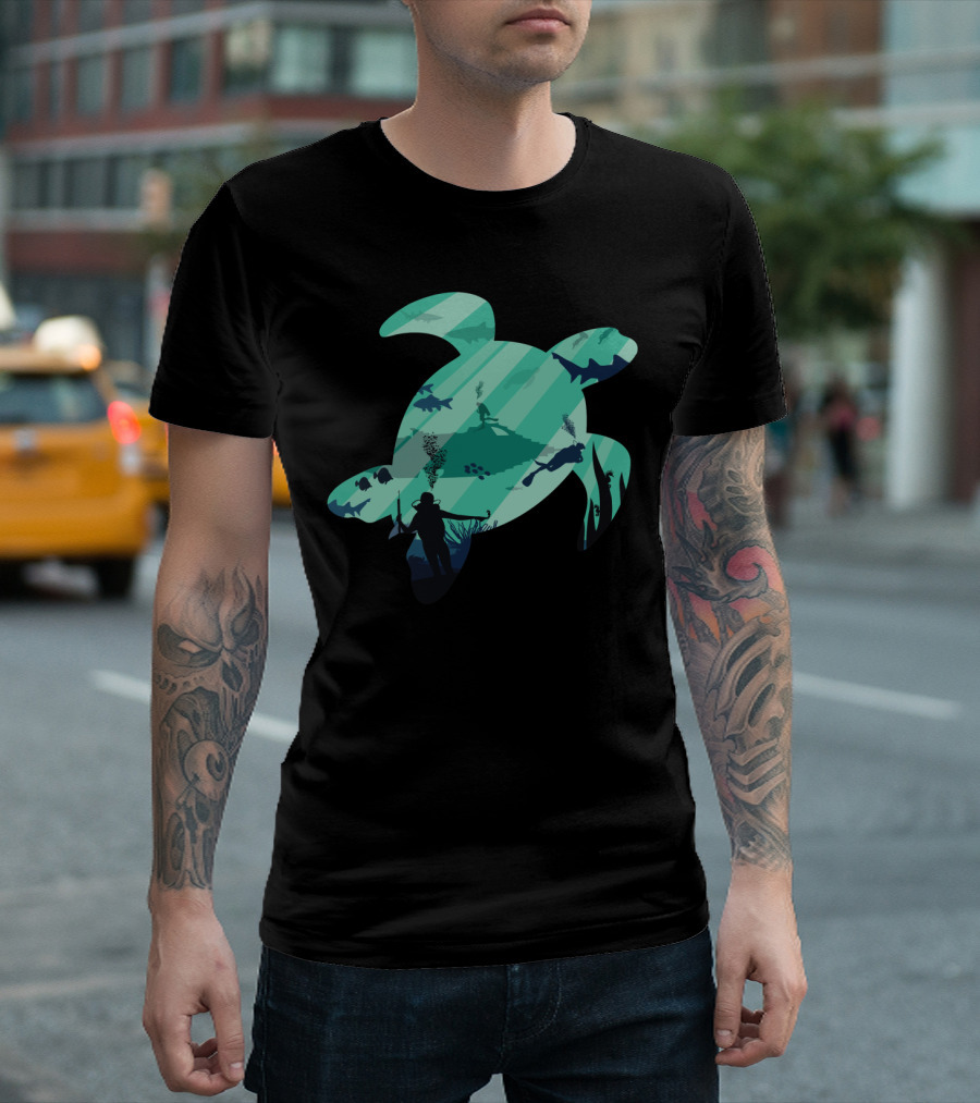 Leagues Under The Sea Nautical Adventure With Sea Turtle And Divers Exploration T-Shirt