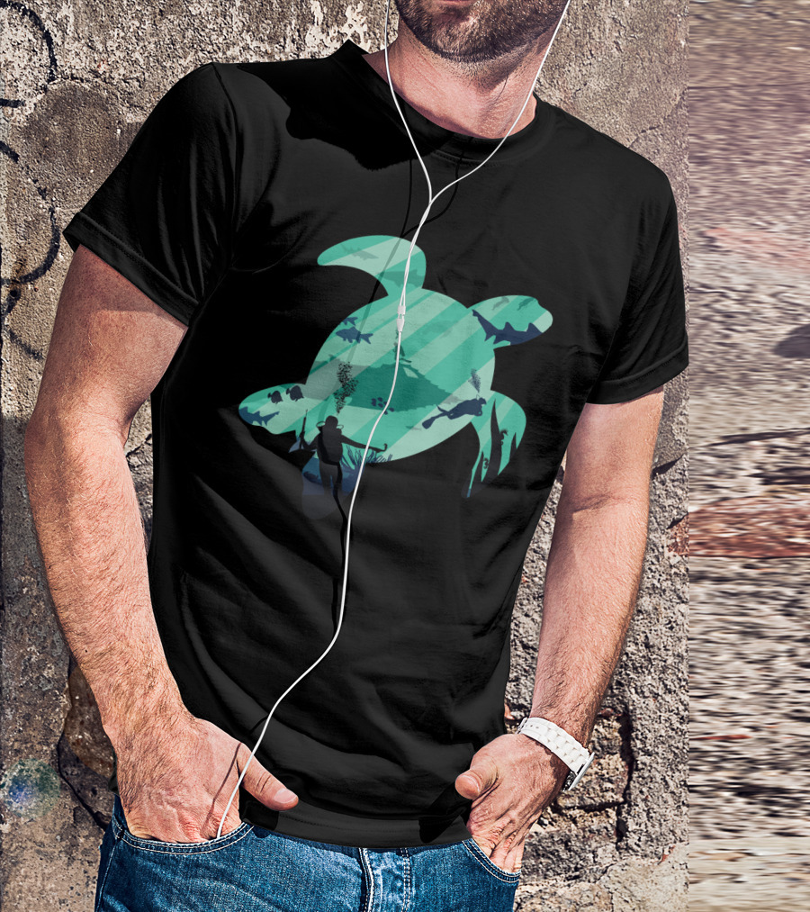 Leagues Under The Sea Nautical Adventure With Sea Turtle And Divers Exploration T-Shirt
