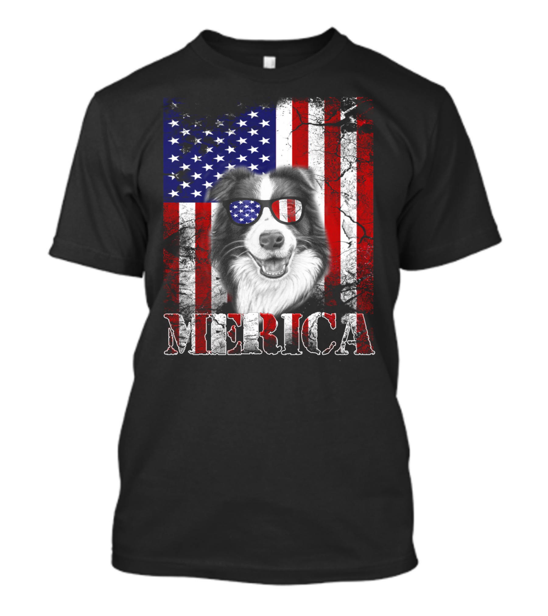 Merica Border Collie Wearing Patriotic American Flag Sunglasses For 4th Of July T-Shirt