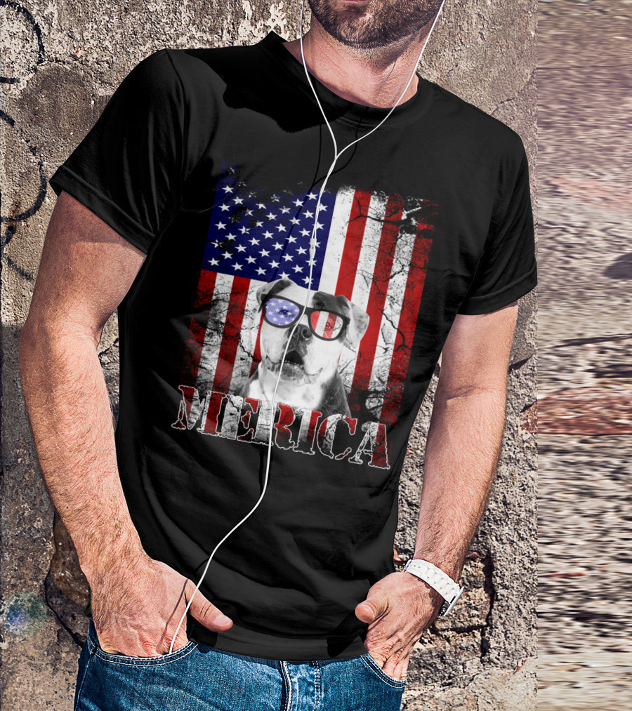 Merica USA Flag American Bulldog July 4th Patriotic T-Shirt