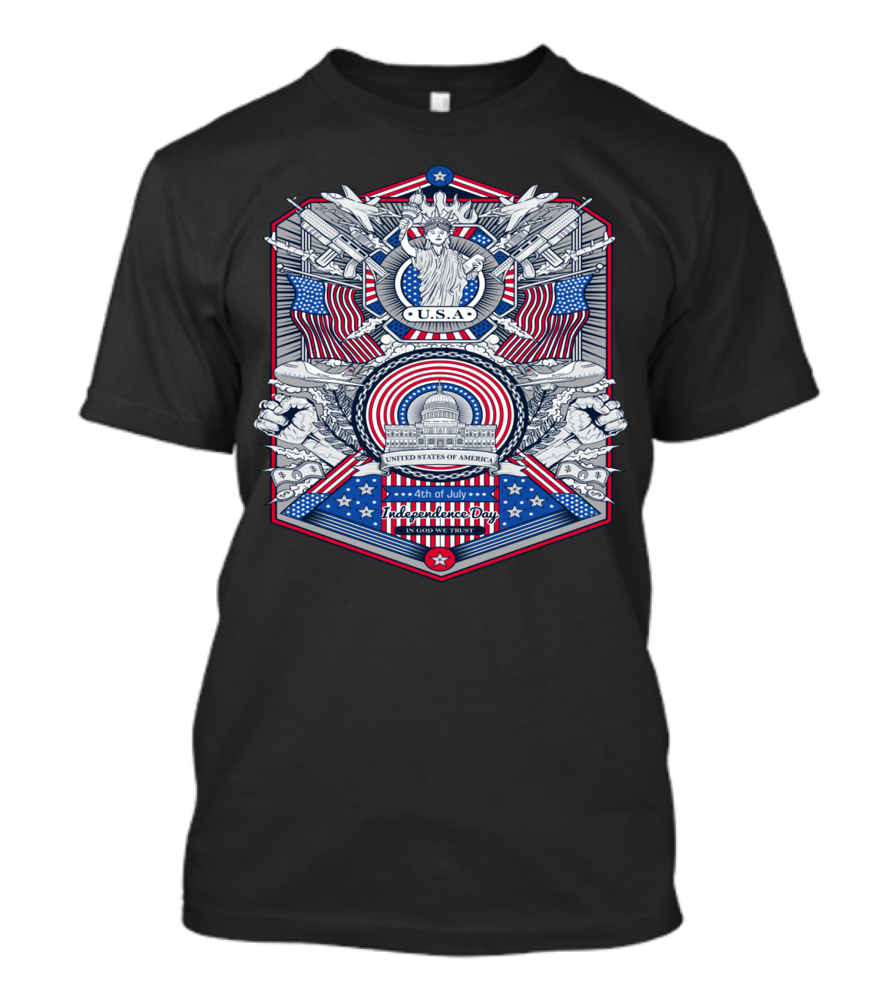 U.S.A. Vintage Frame Fourth Of July Independence Day United States Of America In God We Trust T-Shirt