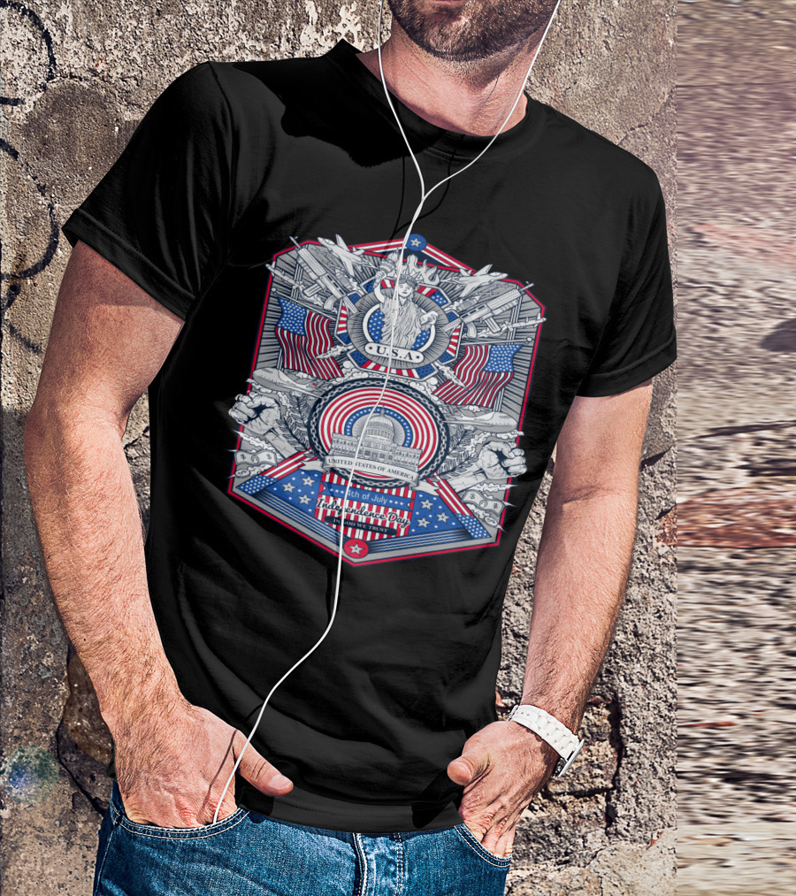 U.S.A. Vintage Frame Fourth Of July Independence Day United States Of America In God We Trust T-Shirt