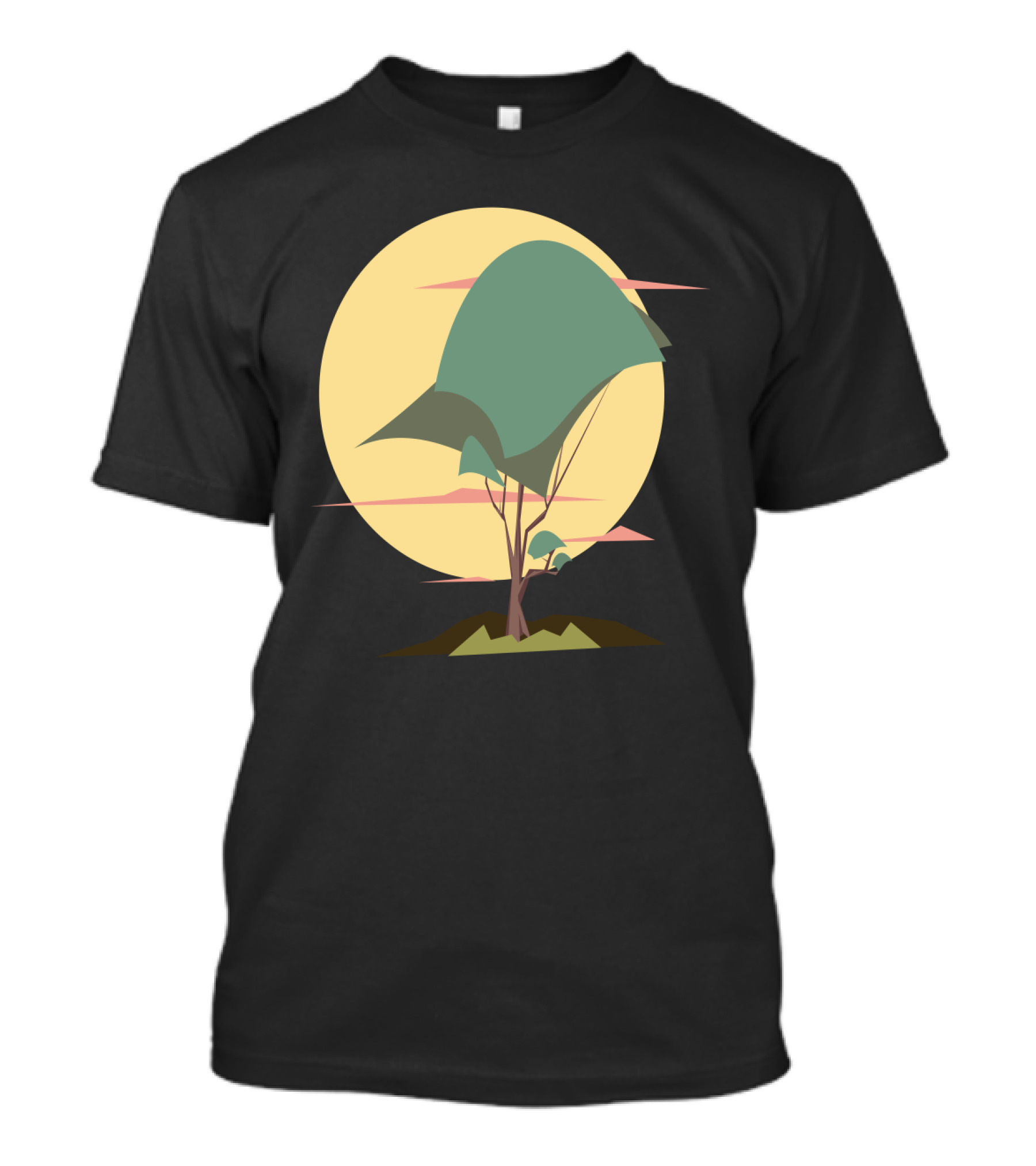 Geometree Abstract Tree Design With Geometric Shapes And Moon Background T-Shirt