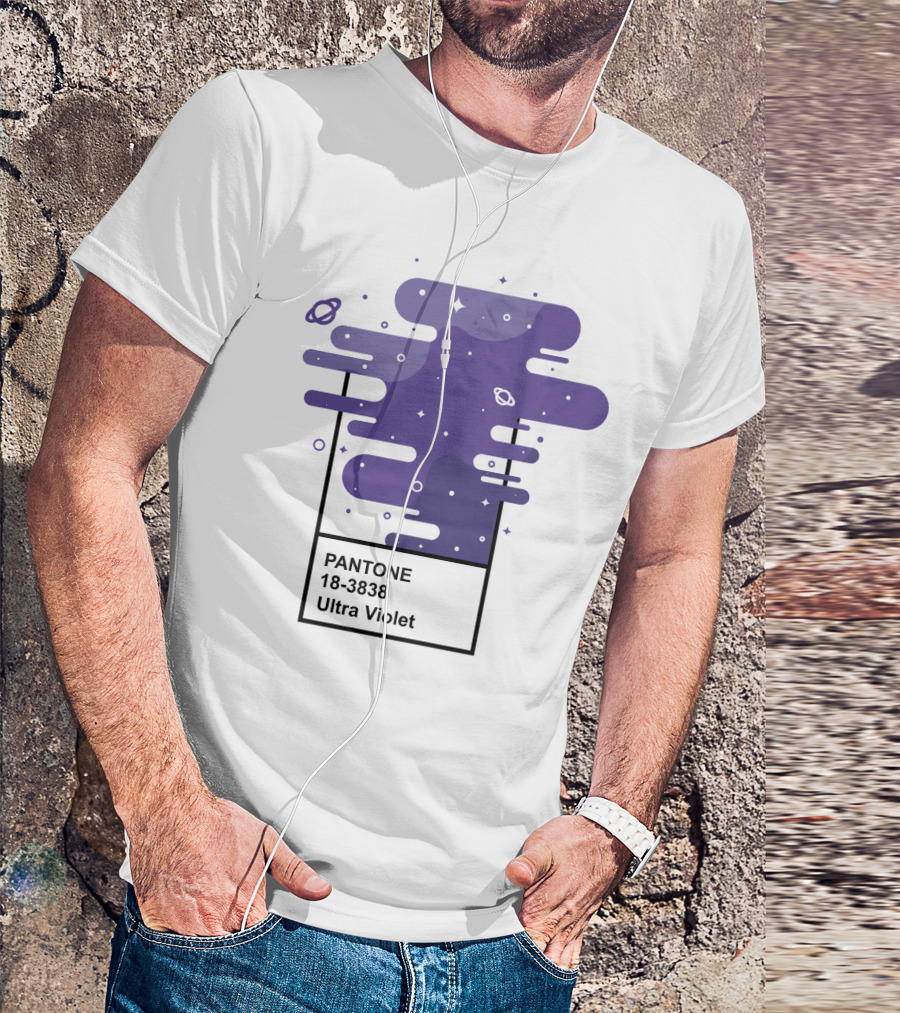 Pantone 18-3838 Ultra Violet Cosmic Space Swirls With Planets And Stars T-Shirt