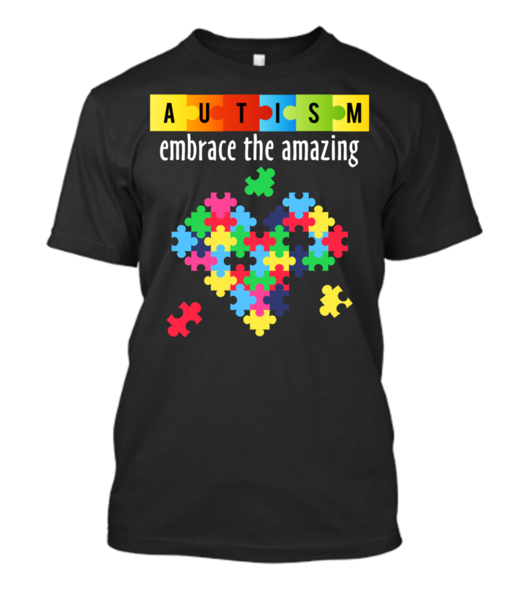Autism Embrace The Amazing Colorful Puzzle Heart T-Shirt