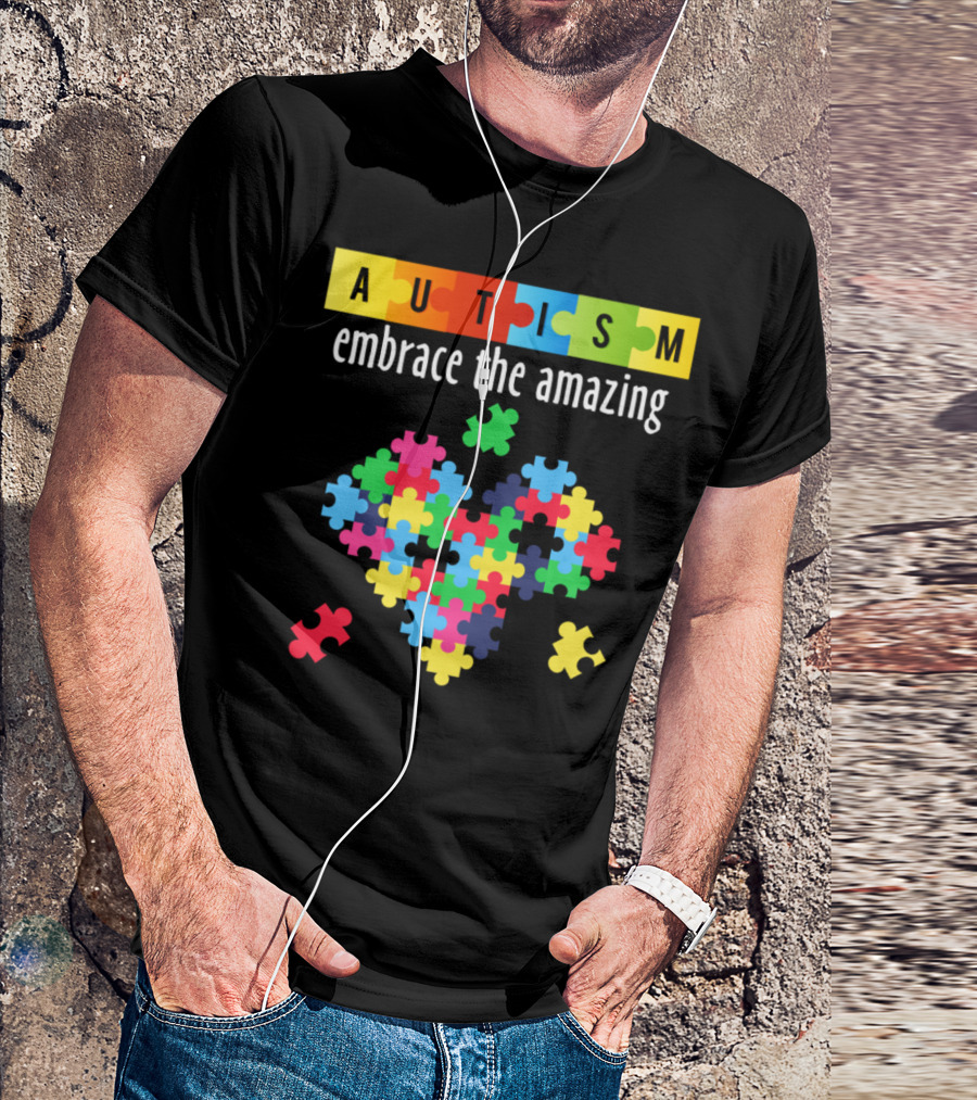 Autism Embrace The Amazing Colorful Puzzle Heart T-Shirt