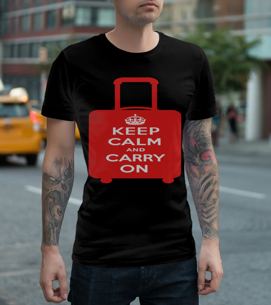 Keep Calm And Carry On Luggage Red Suitcase With Crown T-Shirt