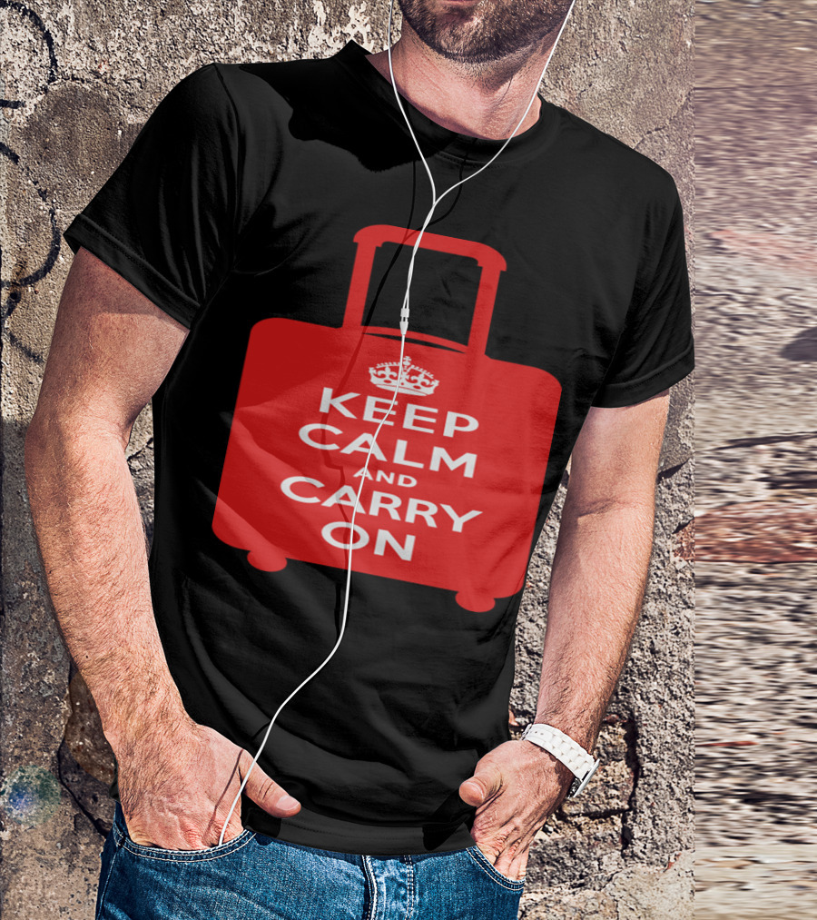 Keep Calm And Carry On Luggage Red Suitcase With Crown T-Shirt