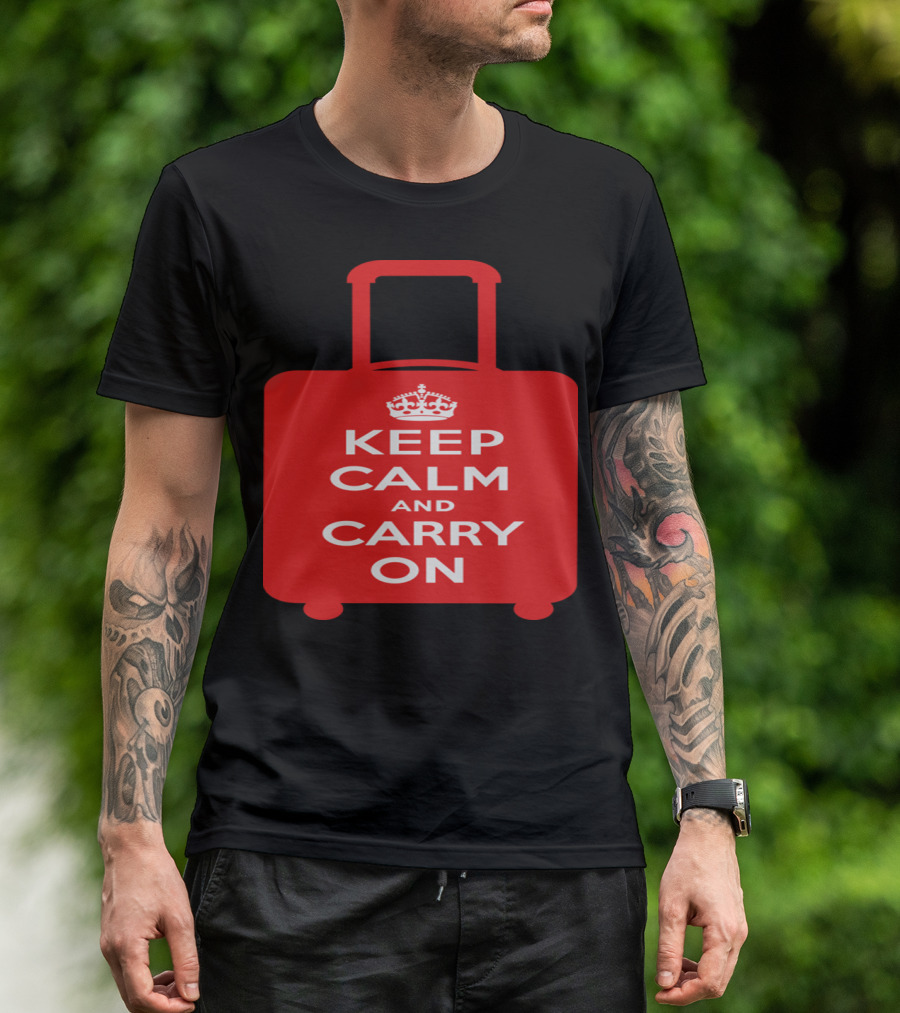 Keep Calm And Carry On Luggage Red Suitcase With Crown T-Shirt