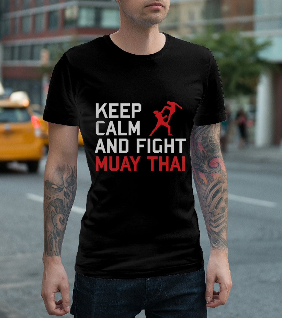 Keep Calm and Fight Muay Thai with Dynamic Red Fighter T-Shirt