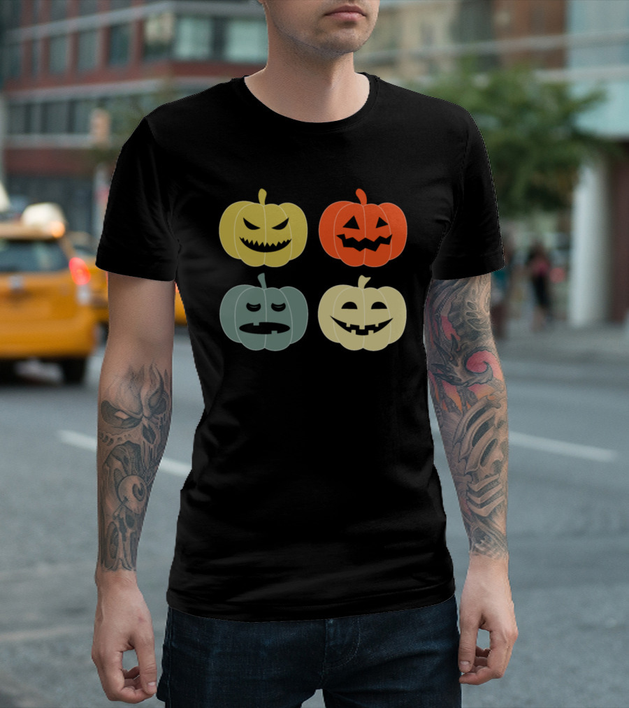 Halloween Vintage Pumpkin Faces Multicolor Retro Jack-O'-Lanterns T-Shirt