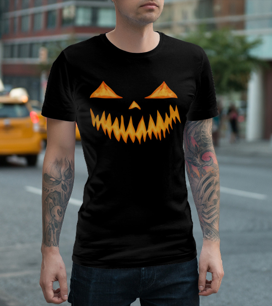 Halloween Pumpkin Jack-O'-Lantern Fire Effect Face T-Shirt