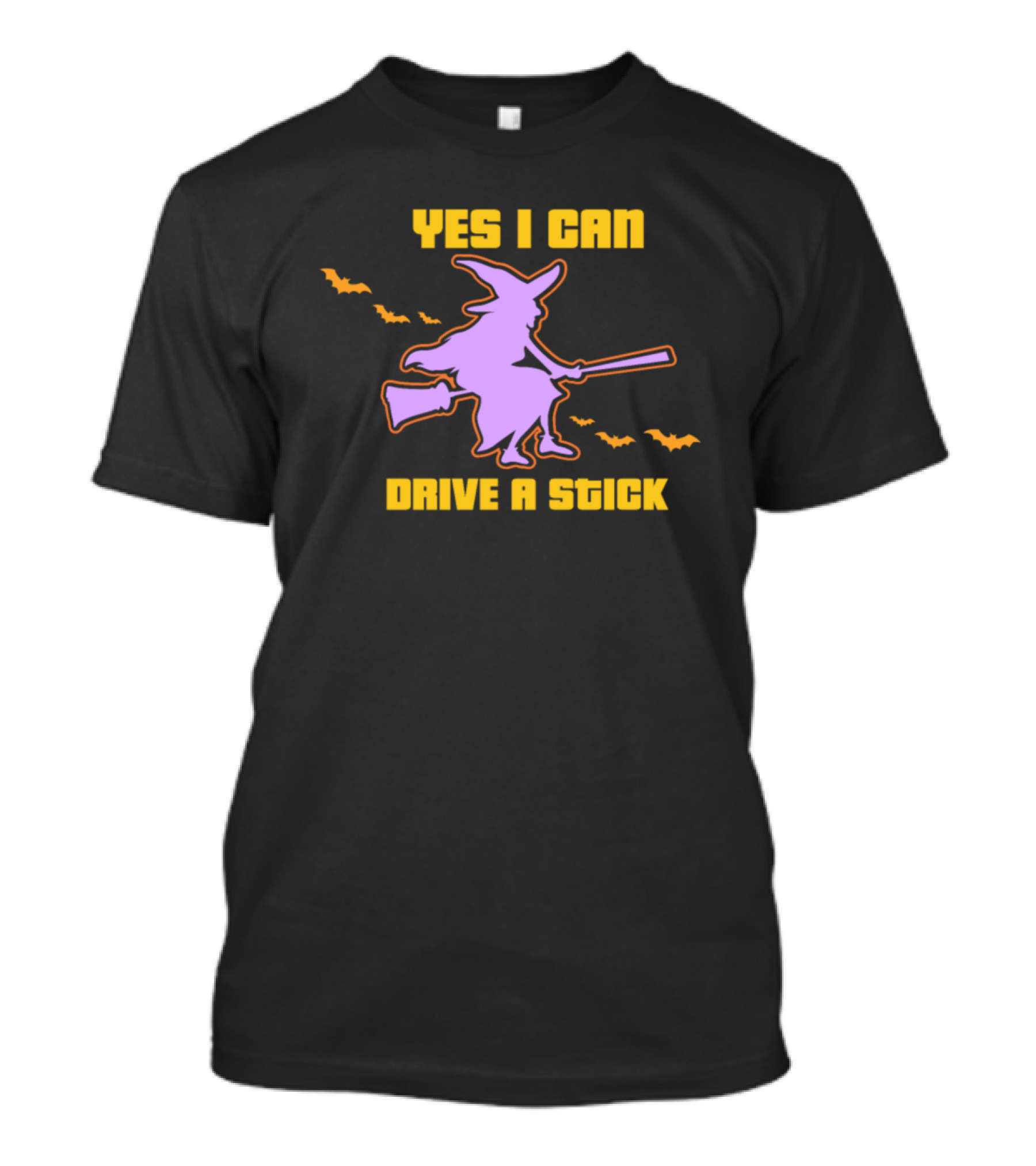 Yes I Can Drive A Stick Witch Bats Halloween T-Shirt