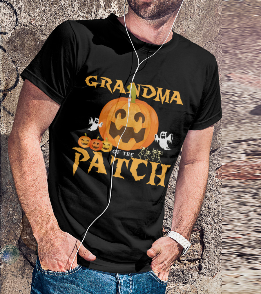 Grandma Of The Patch Halloween Pumpkin Ghosts And Skeletons T-Shirt