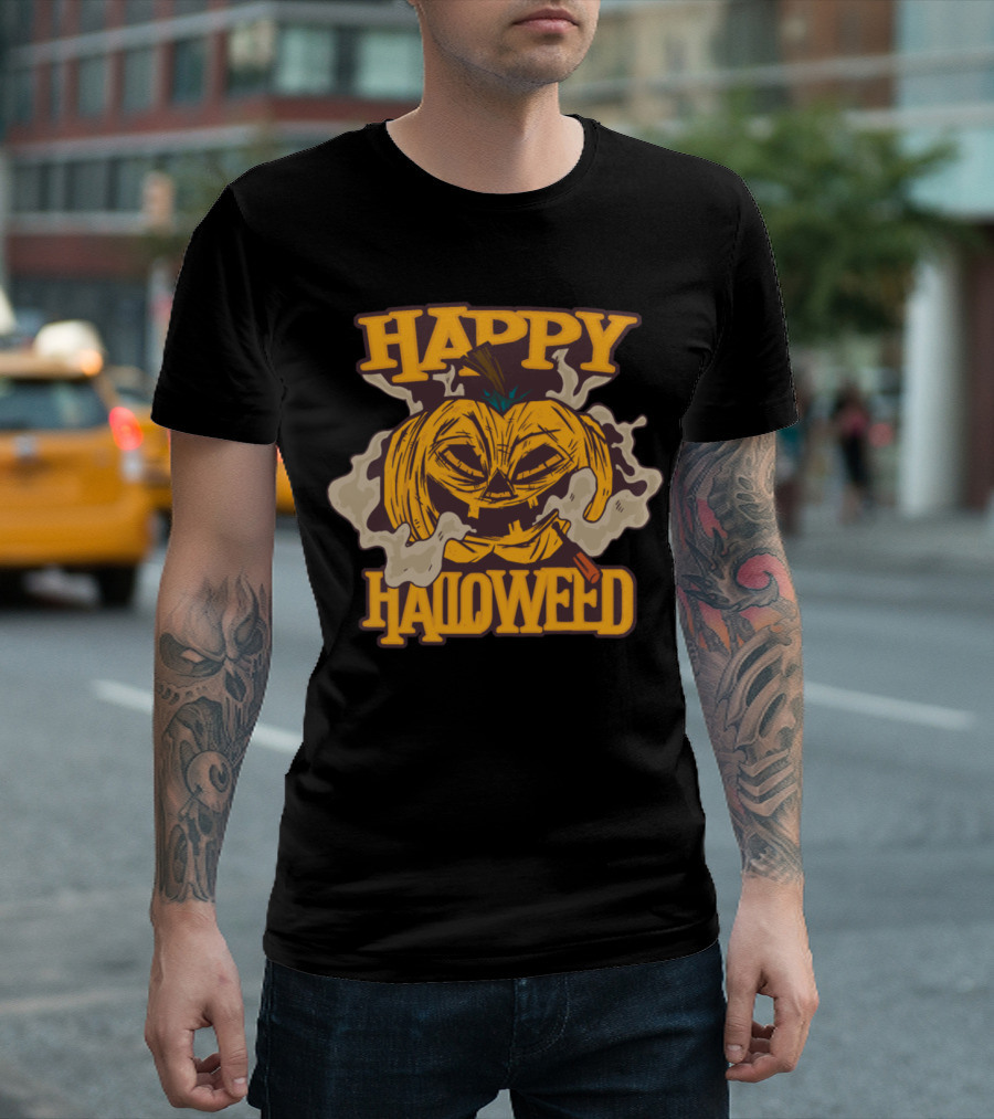 Happy HalloWEED Stoned Pumpkin Smoke T-Shirt