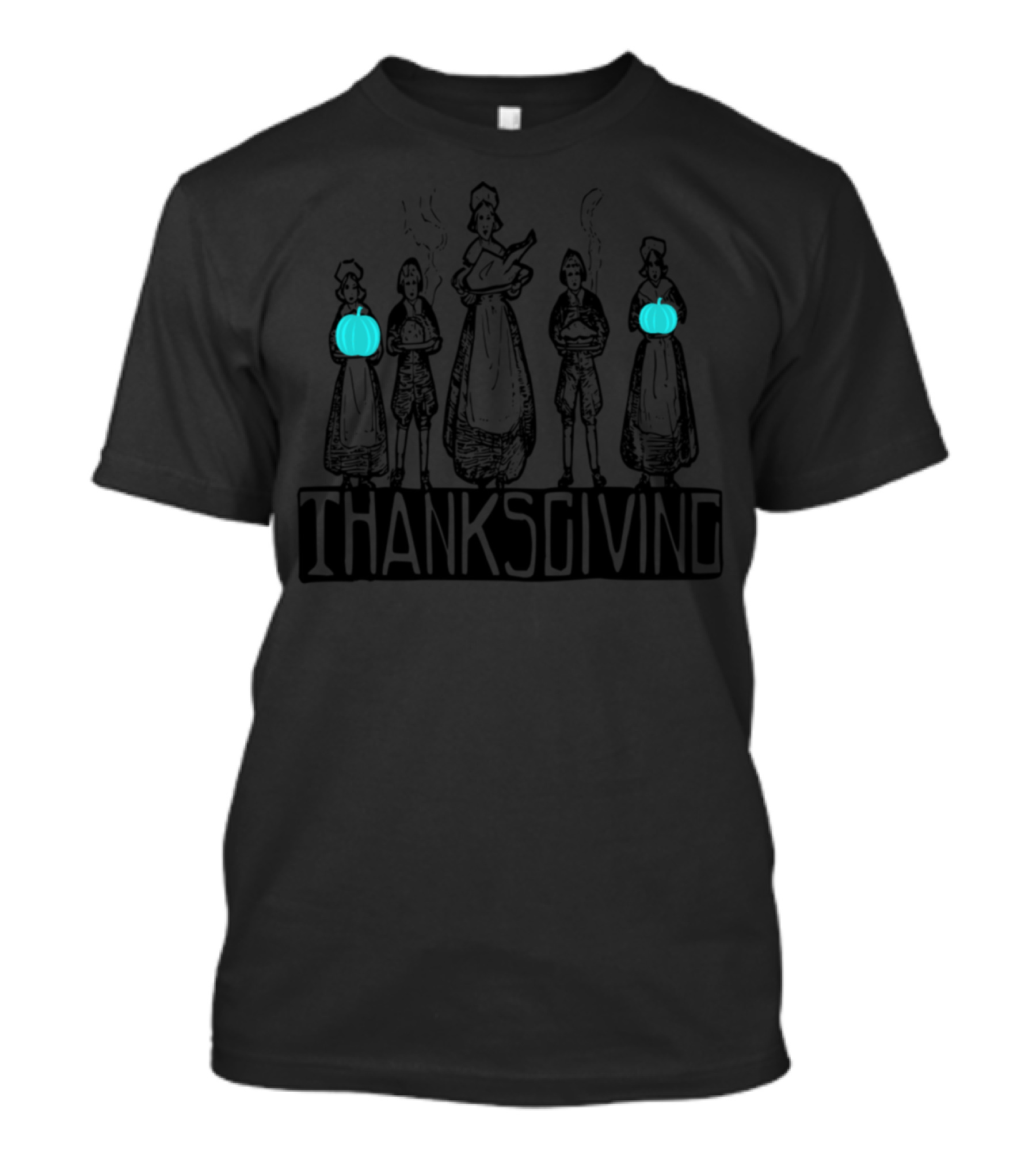 Thanksgiving Pilgrims With Teal Pumpkin Food Allergy Awareness T-Shirt