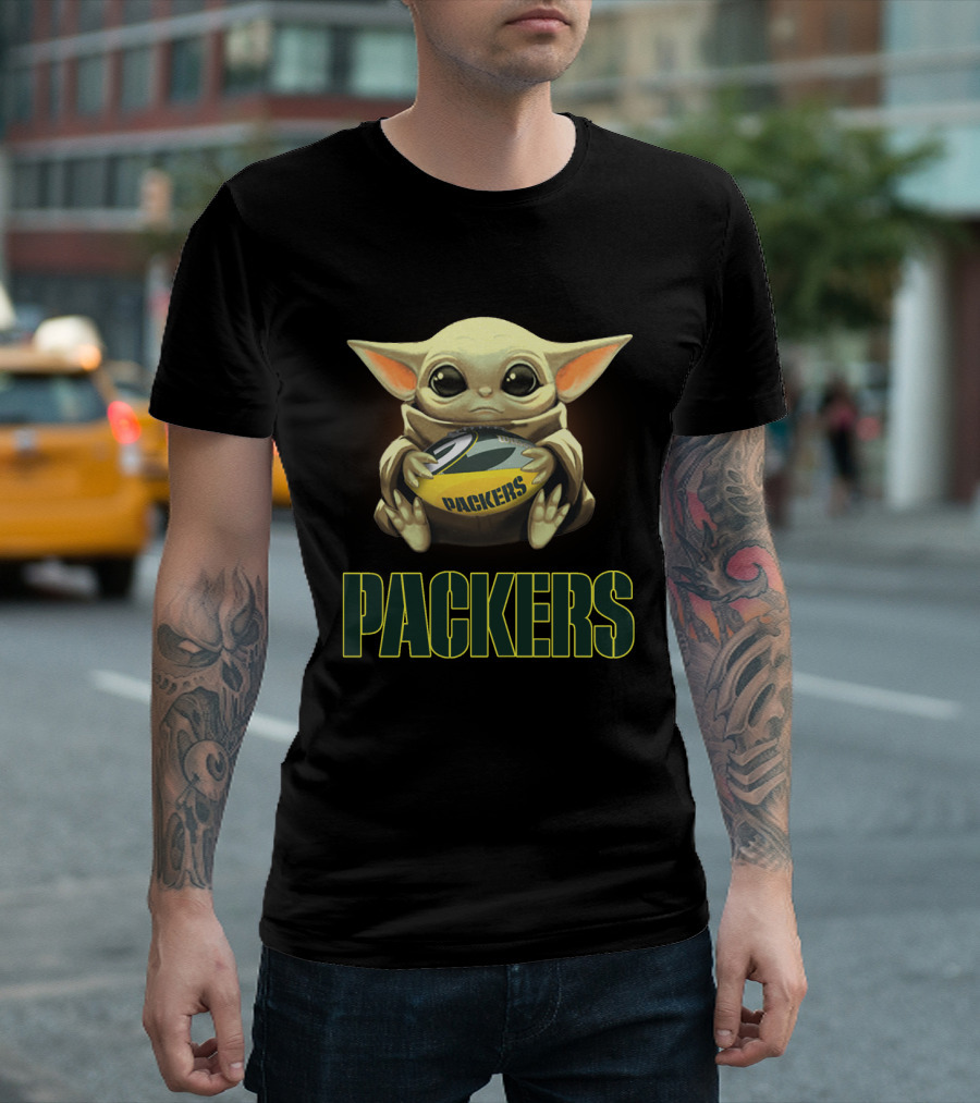Yoda Baby Packers Holding Green Bay Football T-Shirt
